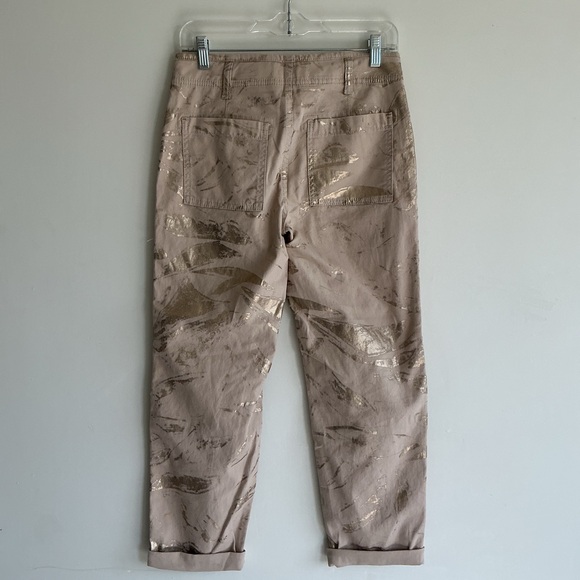 Anthropologie The Wanderer Gold Foil Print Pants Beige High Rise Straight Leg 26 - Picture 2 of 7